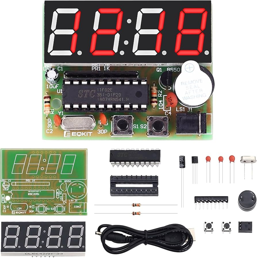 4-Digit LED Digital Clock DIY Kit | STC12C2052 Electronic Soldering Practice Kit with Alarm