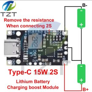 TZT Type-C 15W 2S Lithium Battery Charging Boost Module | 2-Cell Series Fast Charger